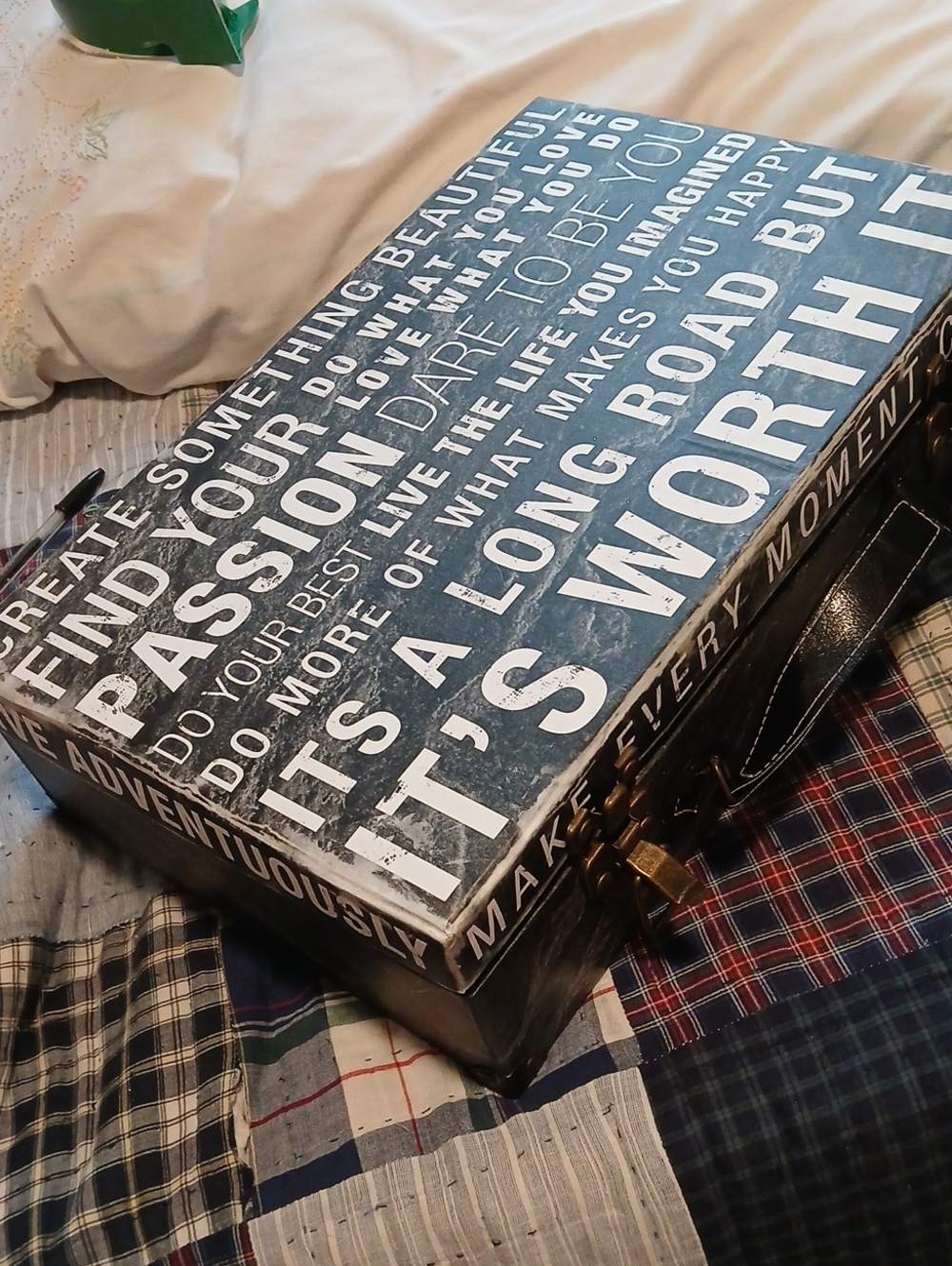 Vintage-Inspired Black Typographic Messenger Bag for Men